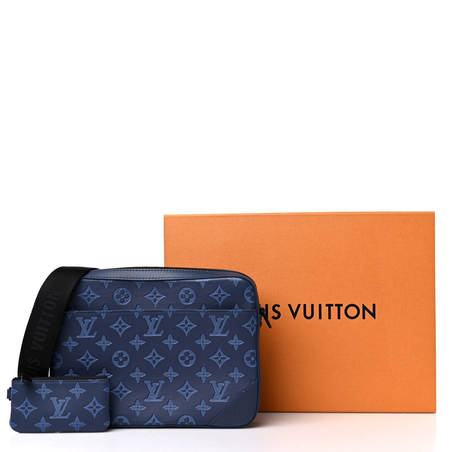 Calfskin Monogram Shadow Duo Messenger Navy Blue