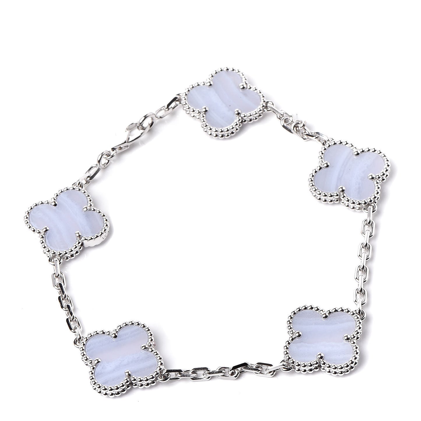 18K White Gold Chalcedony 5 Motifs Vintage Alhambra Bracelet