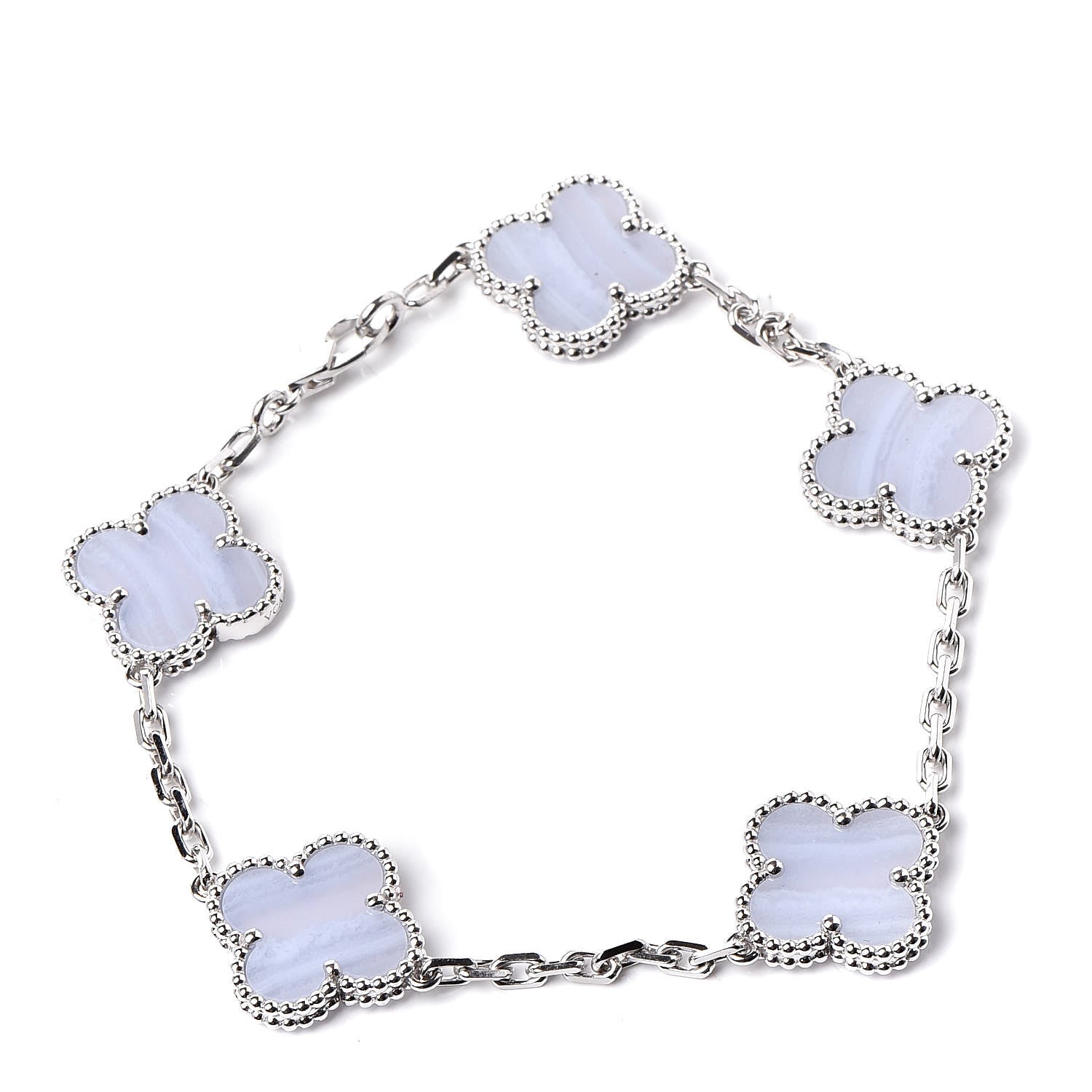 Van Cleef & Arpels 18K White Gold Chalcedony 5 Motifs Vintage Alhambra Bracelet 1 of 6