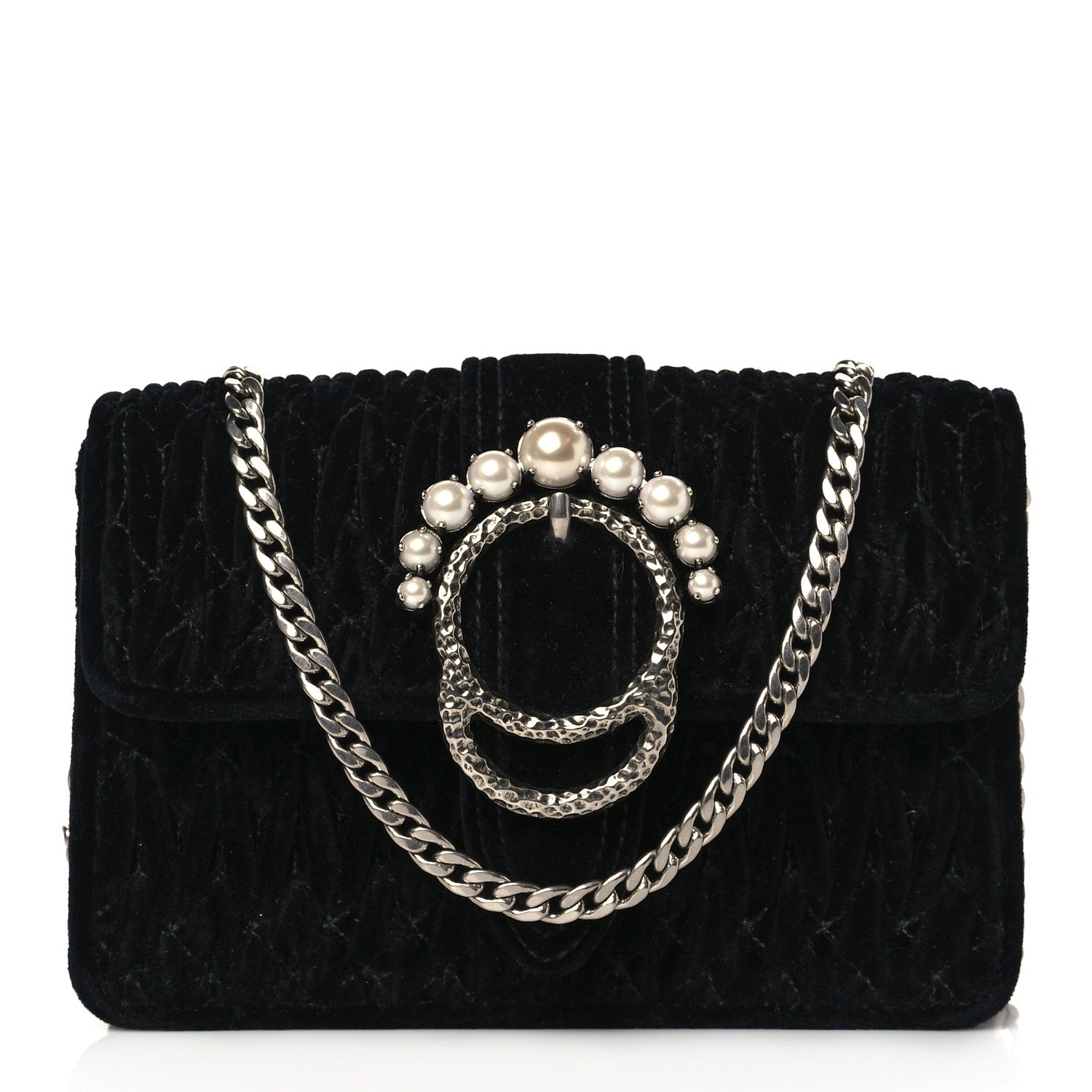 Miu Miu Velvet Matelasse Pearl Embellished Chain Clutch Black 1 of 8