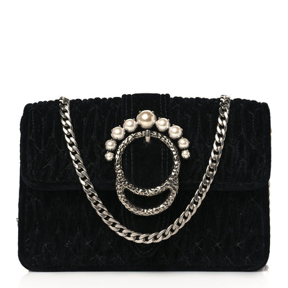 Miu Miu Velvet Matelasse Pearl Embellished Chain Clutch Black 1 of 8