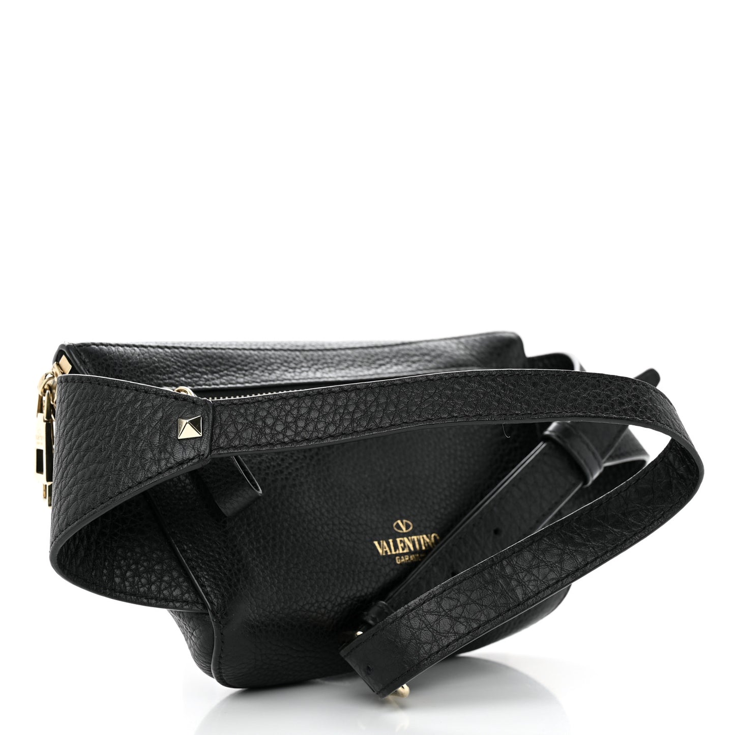 Grainy Calfskin Rockstud Belt Bag Black