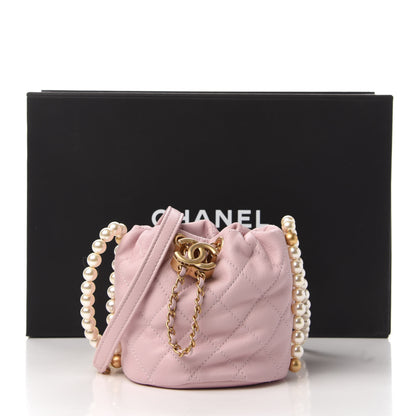Chanel Calfskin Quilted Pearl Mini About Pearls Drawstring Bucket Light Pink 11 of 11