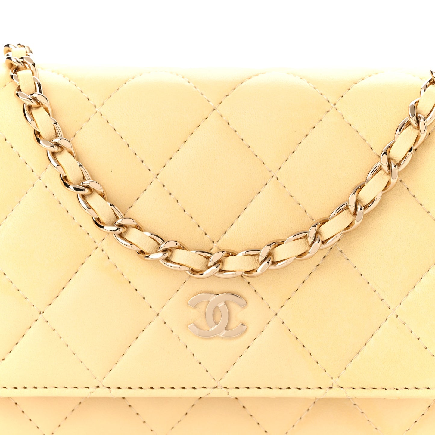 Lambskin Quilted Mini Wallet On Chain WOC Yellow