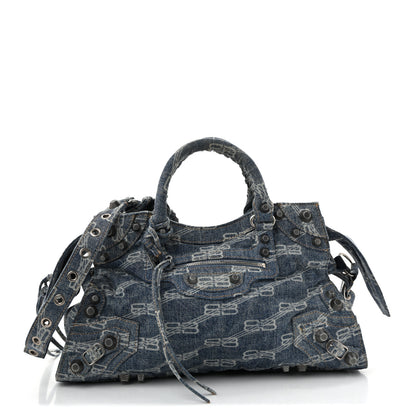 Balenciaga Denim BB Monogram Neo Cagole City Handbag Blue 1 of 17