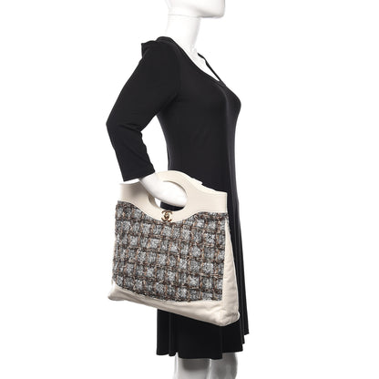 Chanel Tweed Calfskin Quilted Large 31 Shopping Bag White Multicolor 2 of 11