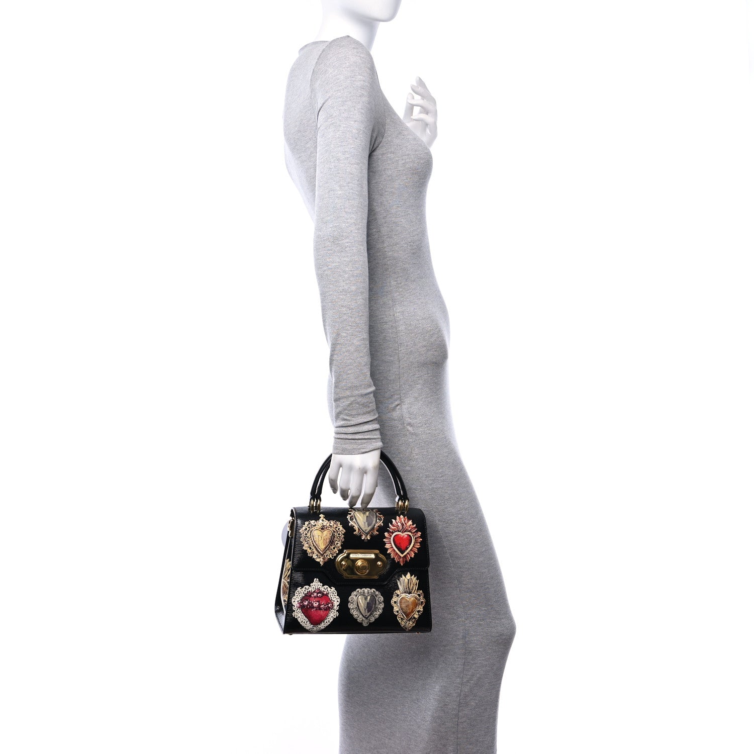 Dolce & Gabbana DOLCE GABBANA Grained Calfskin Heart Printed Welcome Satchel Black Multicolor 2 of 11