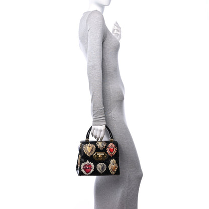 Dolce & Gabbana DOLCE GABBANA Grained Calfskin Heart Printed Welcome Satchel Black Multicolor 2 of 11