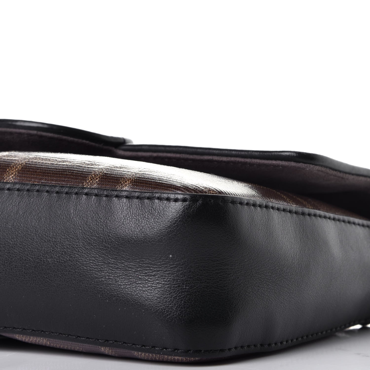 Fendi Glazed Fabric Vitello Century FF 1974 Stamp Patch Mini Double F Crossbody Bag Mogano Panna Black 8 of 9