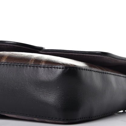 Fendi Glazed Fabric Vitello Century FF 1974 Stamp Patch Mini Double F Crossbody Bag Mogano Panna Black 8 of 9