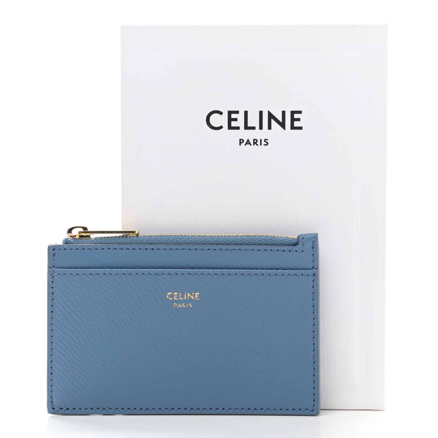 Grained Calfskin Zipped Card Holder Azure