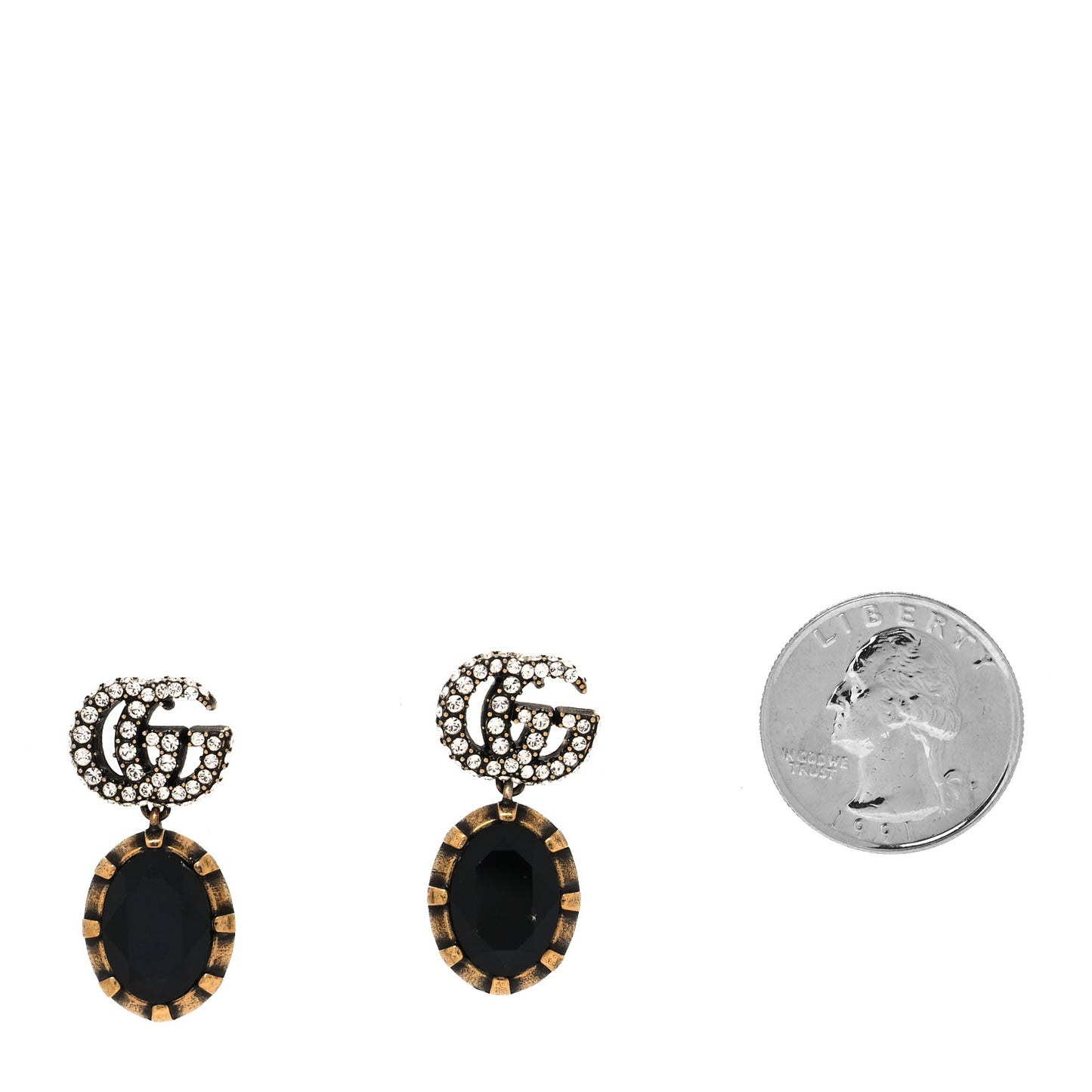 Crystal Double G Earrings Black Aged Gold