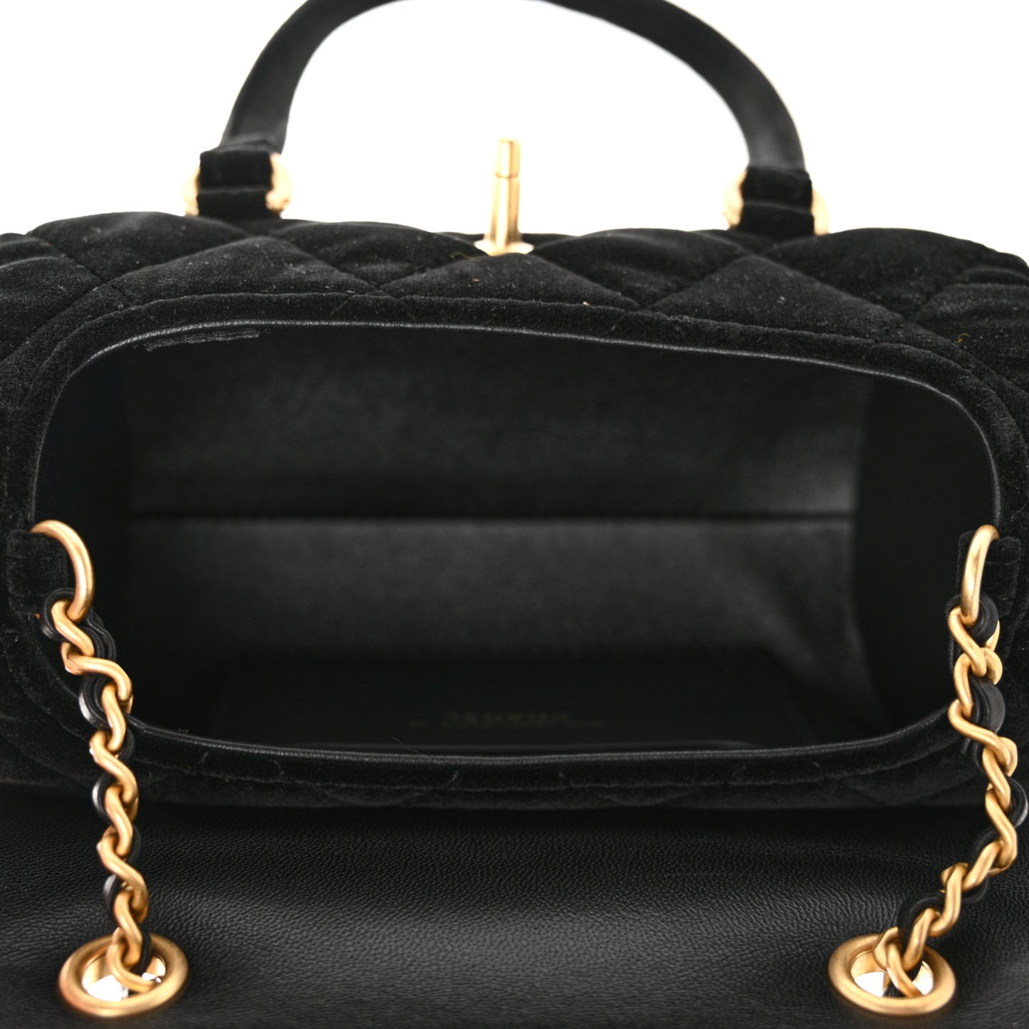 Velvet Quilted Mini Top Handle Flap Black