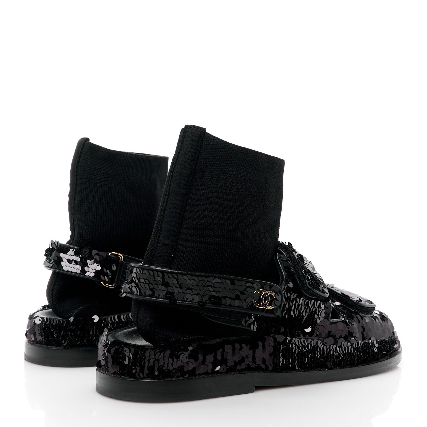 Sequin Knit Velcro Dad Sandals 38 Black