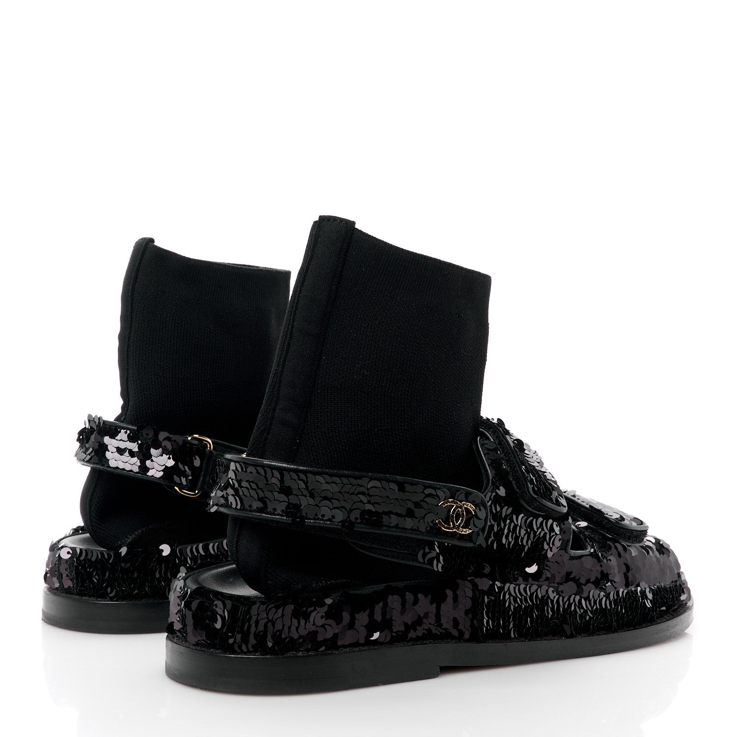 Chanel Sequin Knit Velcro Dad Sandals 38 Black 4 of 12