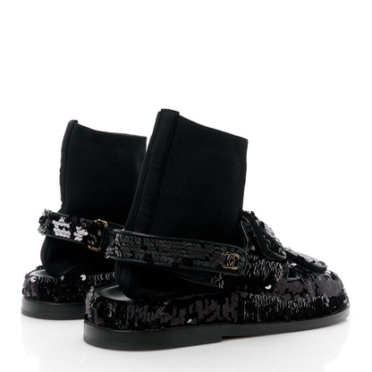 Chanel Sequin Knit Velcro Dad Sandals 38 Black 4 of 12