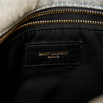Saint Laurent Denim Quilted Medium Loulou Puffer Monogram Chain Satchel Blue Black 6 of 10