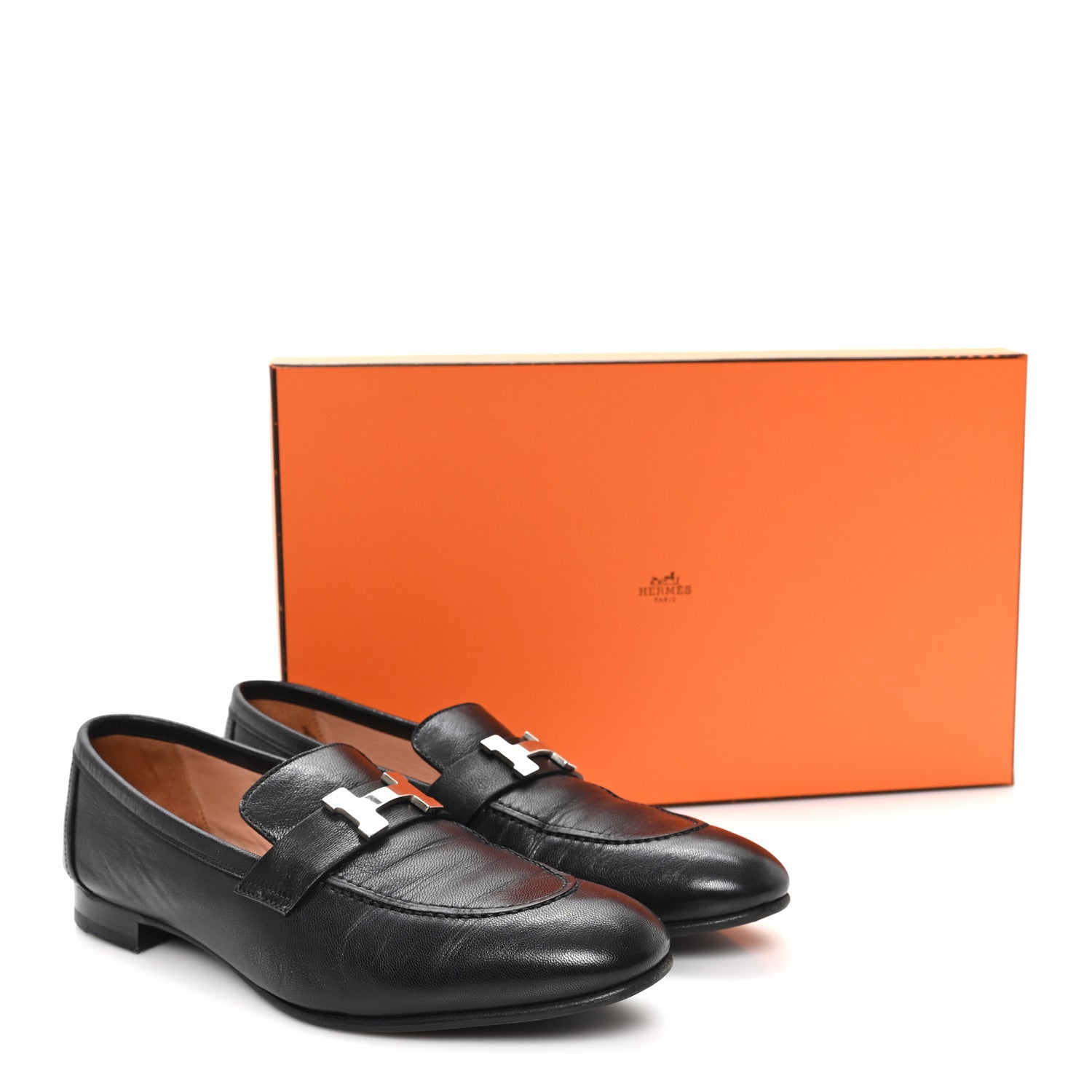Hermes Goatskin Womens Paris Loafers 40 Black 11 of 11