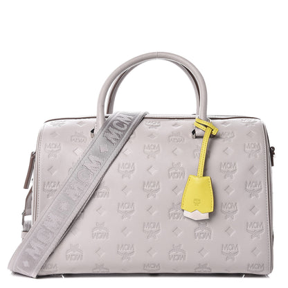 MCM Calfskin Ottomar Monogram Essential Boston Bag Dove 1 of 9