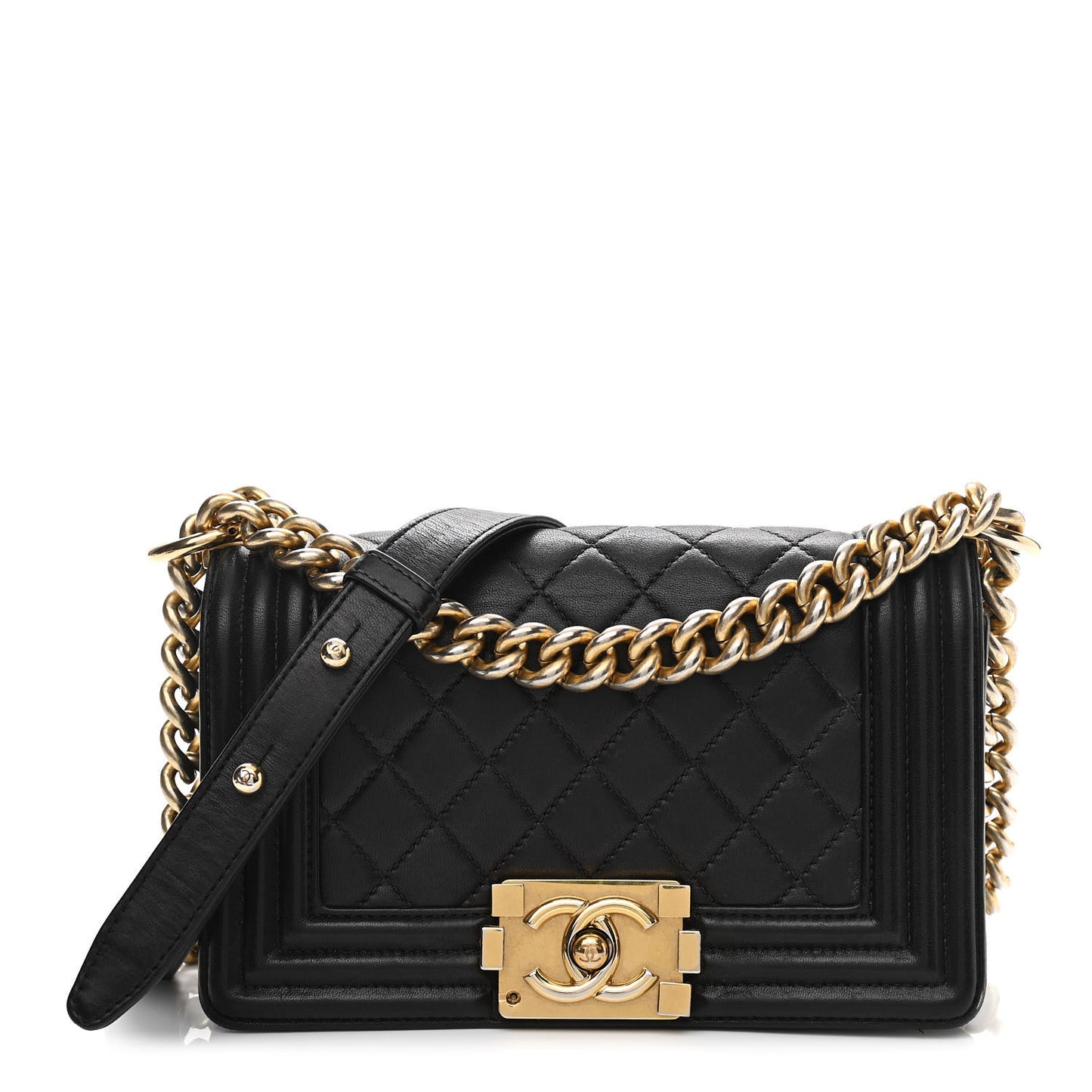 Lambskin Quilted Small Boy Flap Black