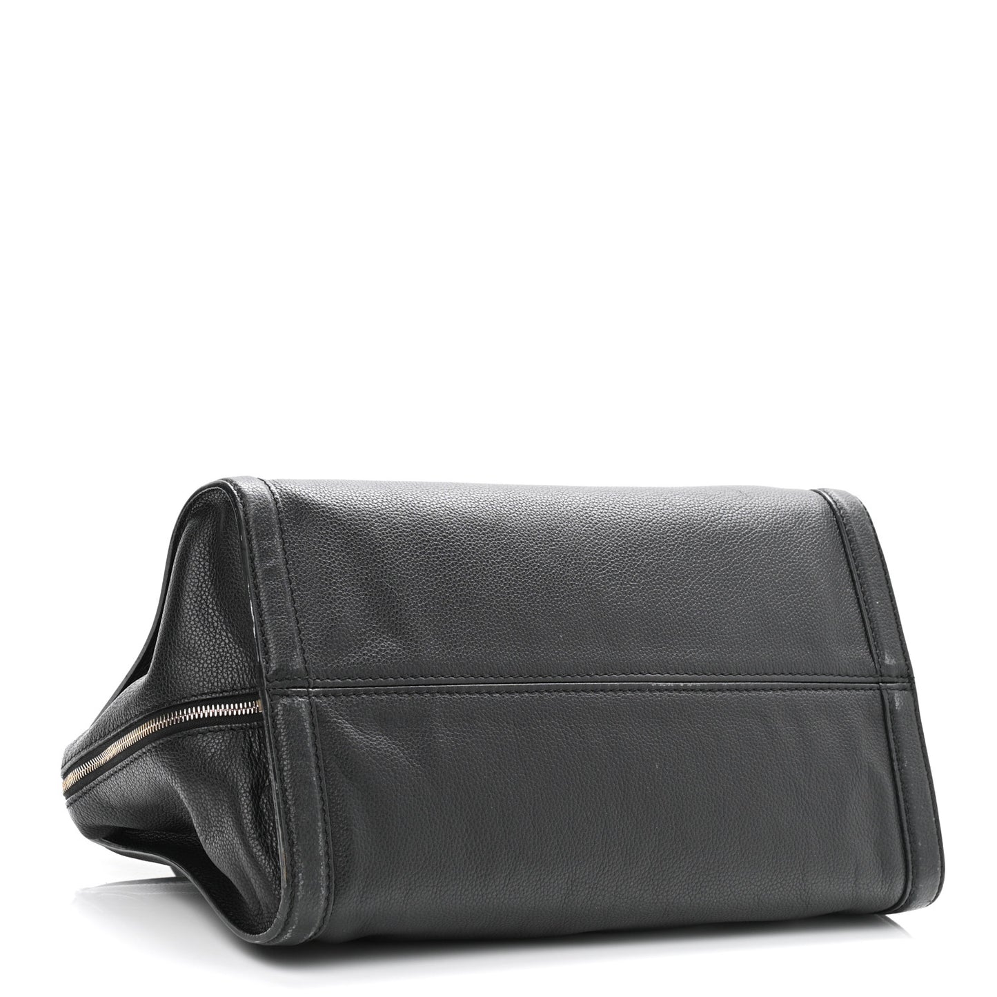 Pebbled Calfskin Large Skull Padlock Zip Around Tote Black