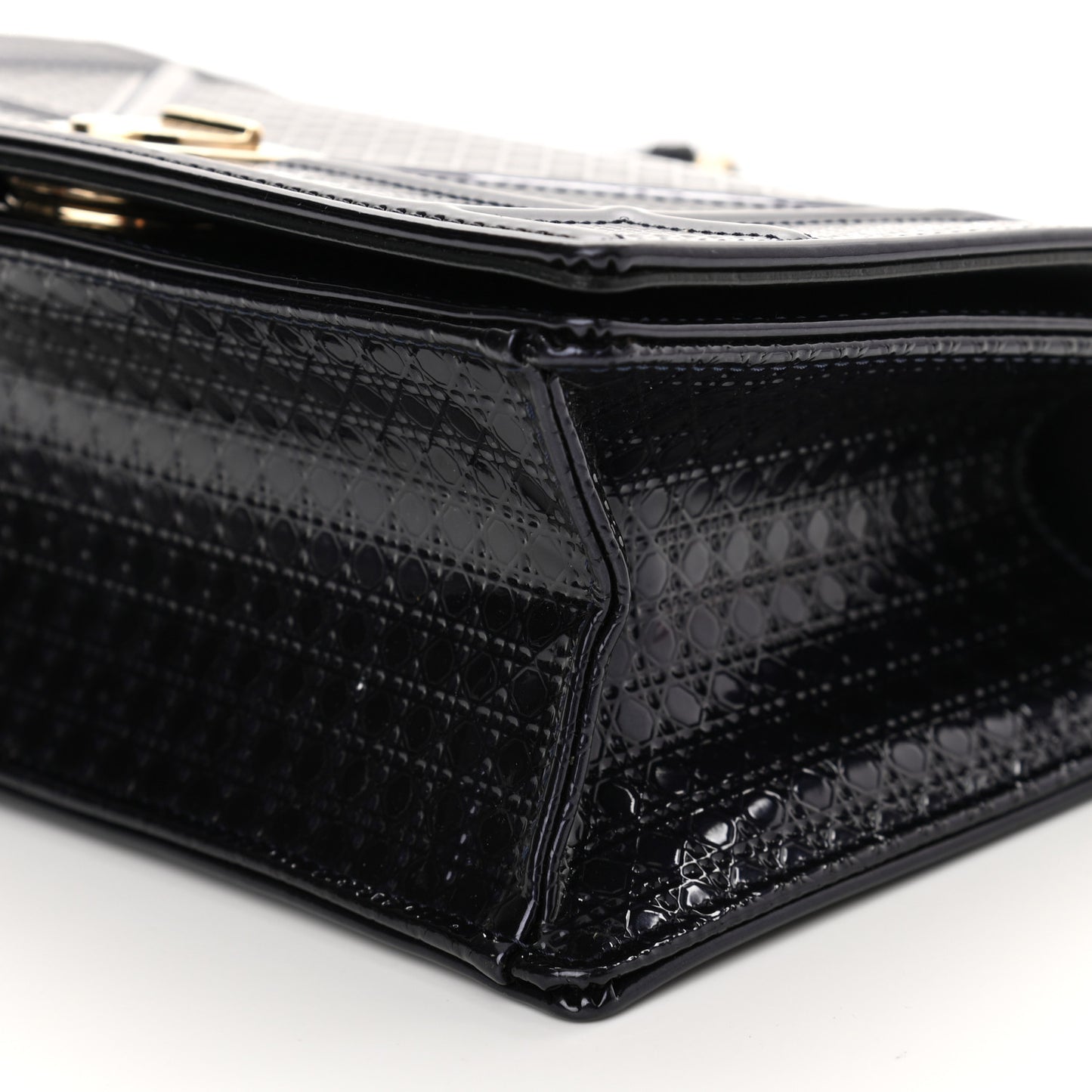 Metallic Patent Micro-Cannage Small Diorama Flap Bag Onyx Black