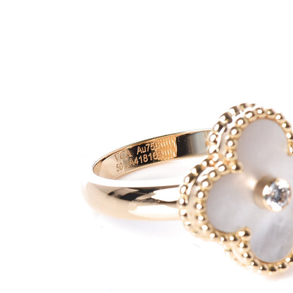 Van Cleef & Arpels 18K Yellow Gold Diamond Mother of Pearl Vintage Alhambra Ring 50 5.25 5 of 6