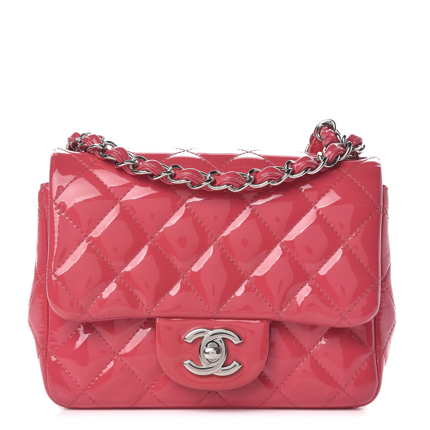 Chanel Patent Quilted Mini Square Flap Pink 1 of 13