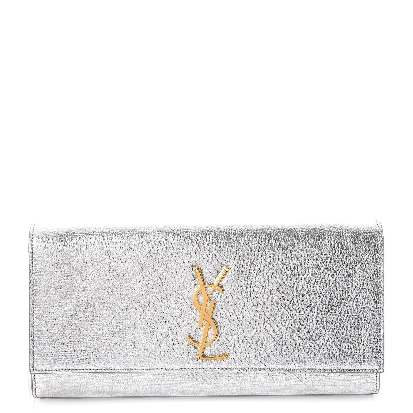Textured Metallic Calfskin Classic Monogram Cassandre Clutch Silver