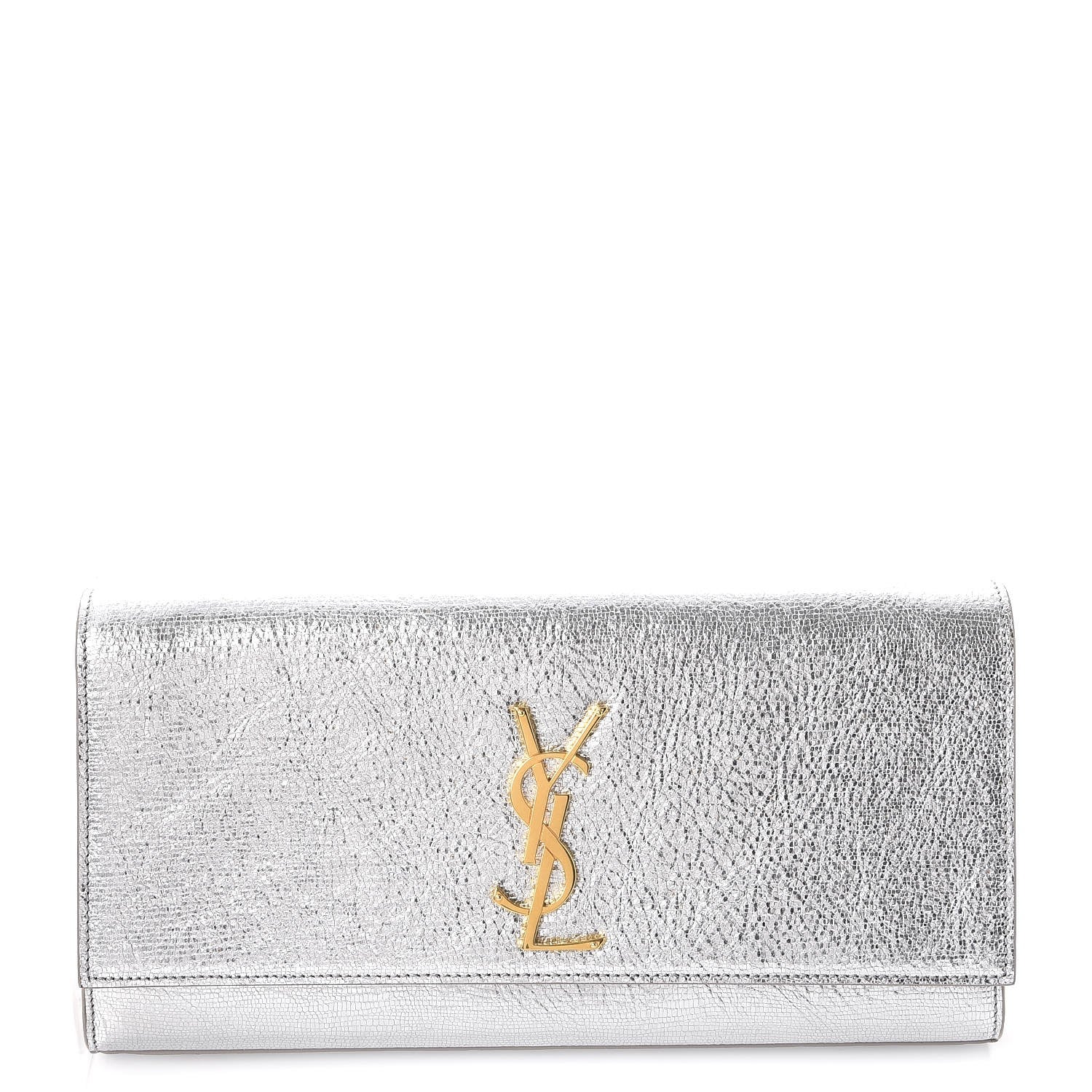 Saint Laurent Textured Metallic Calfskin Classic Monogram Cassandre Clutch Silver 1 of 8