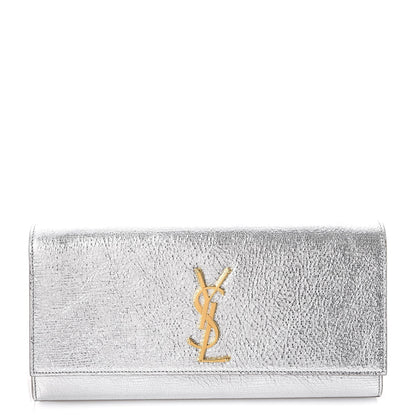 Saint Laurent Textured Metallic Calfskin Classic Monogram Cassandre Clutch Silver 1 of 8