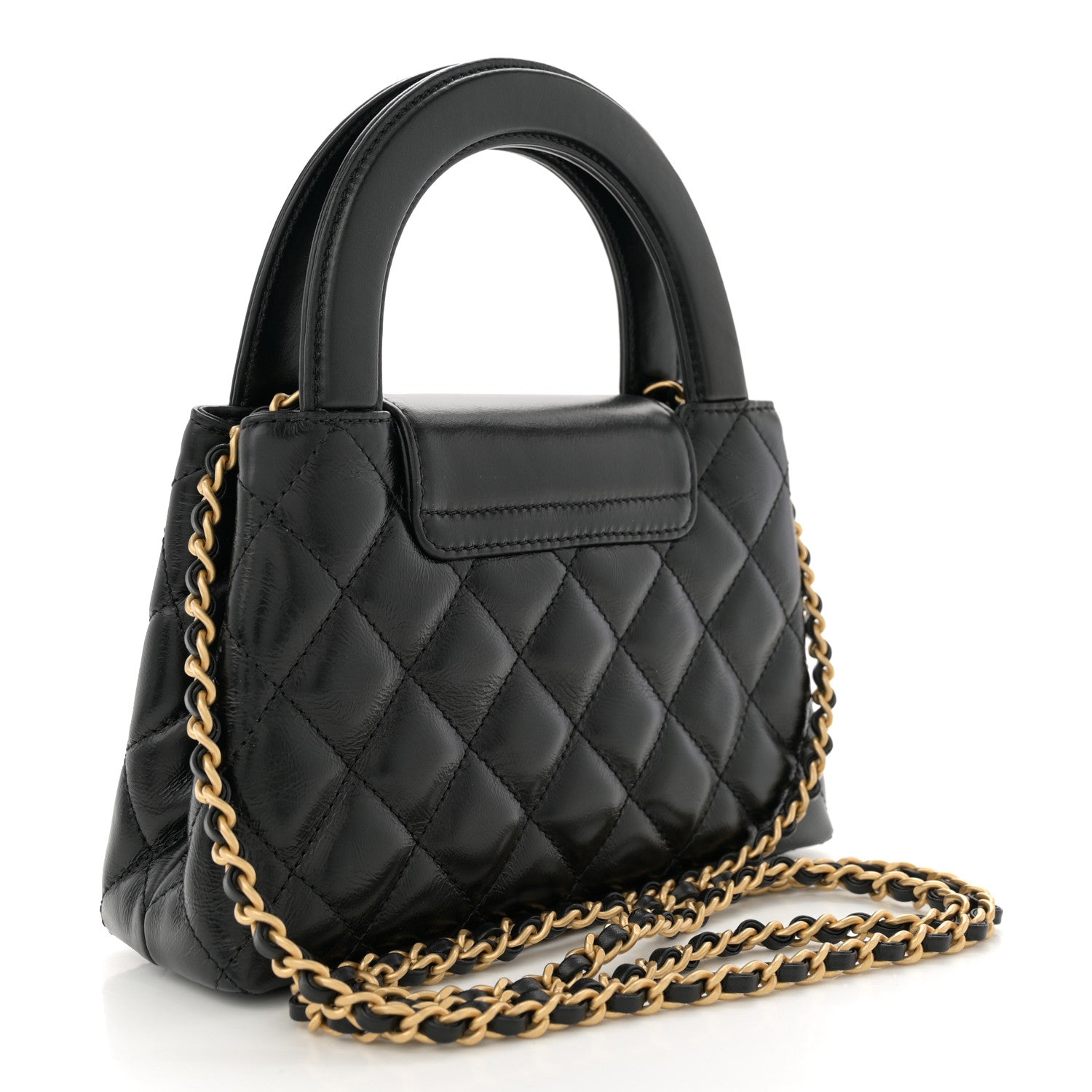 Chanel Shiny Aged Calfskin Quilted Nano Kelly Shopper Black 3 of 11