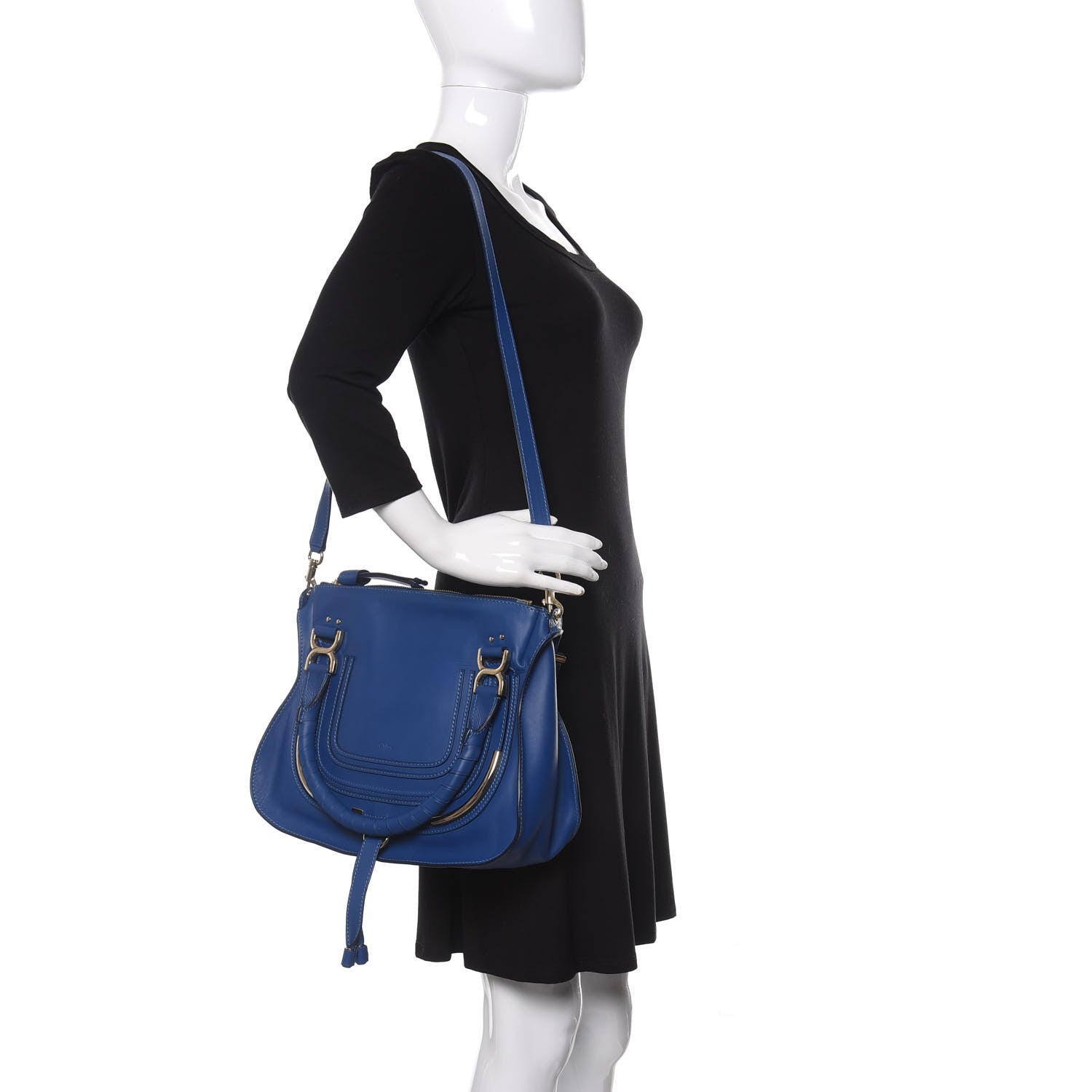 Chloe Smooth Calfskin Medium Marcie Metal Bar Trim Satchel Sea Water 2 of 10