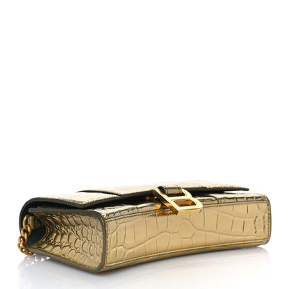 Balenciaga Metallic Calfskin Crocodile Embossed Hourglass Chain Bag Gold 4 of 8