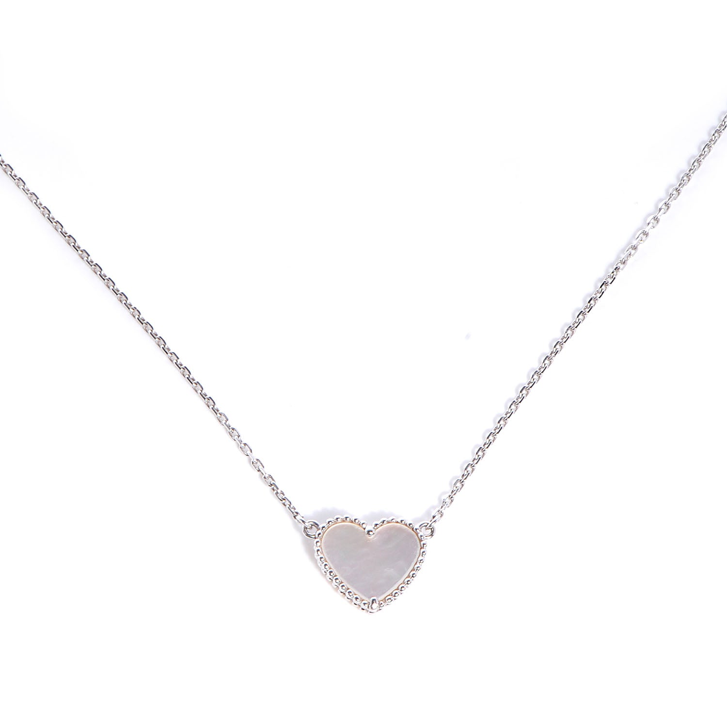 Van Cleef & Arpels 18k White Gold Mother of Pearl Sweet Alhambra Heart Pendant 1 of 6