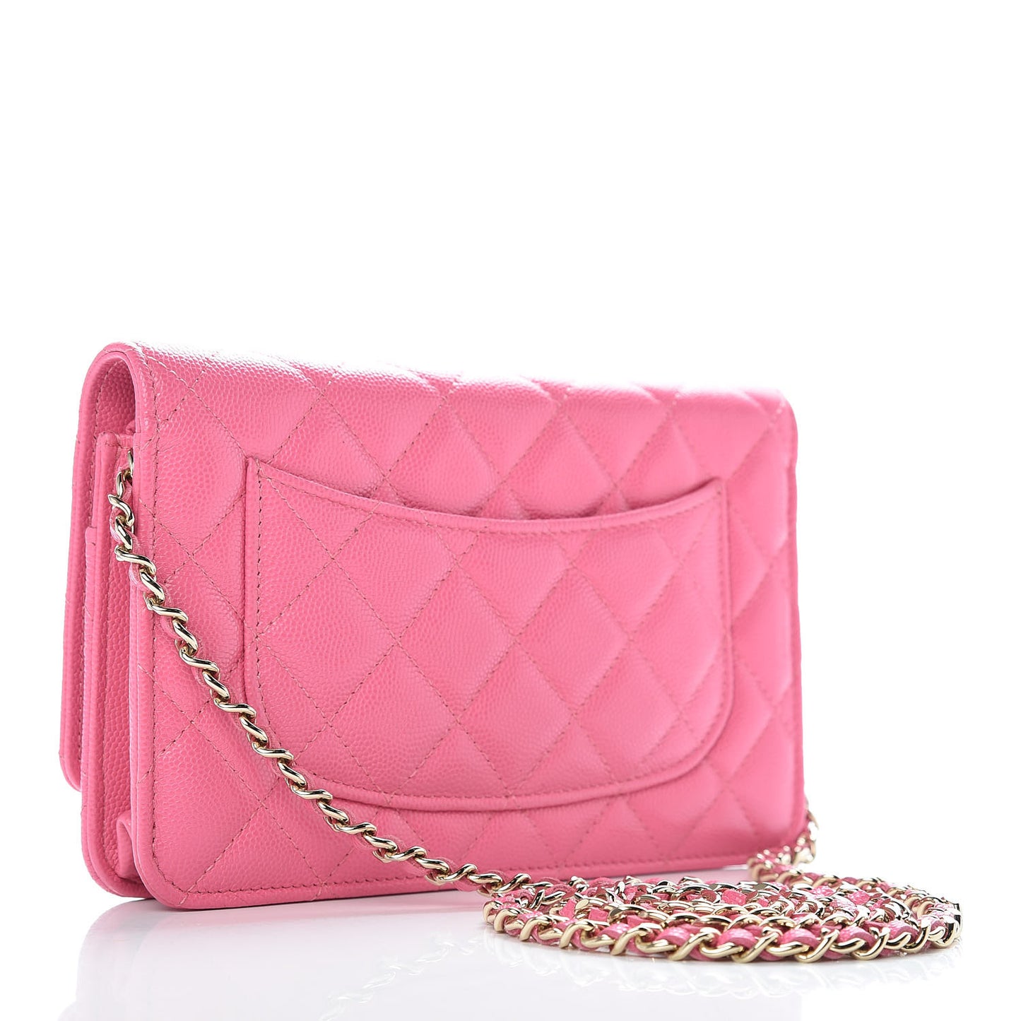 Caviar Quilted Wallet on Chain WOC Pink