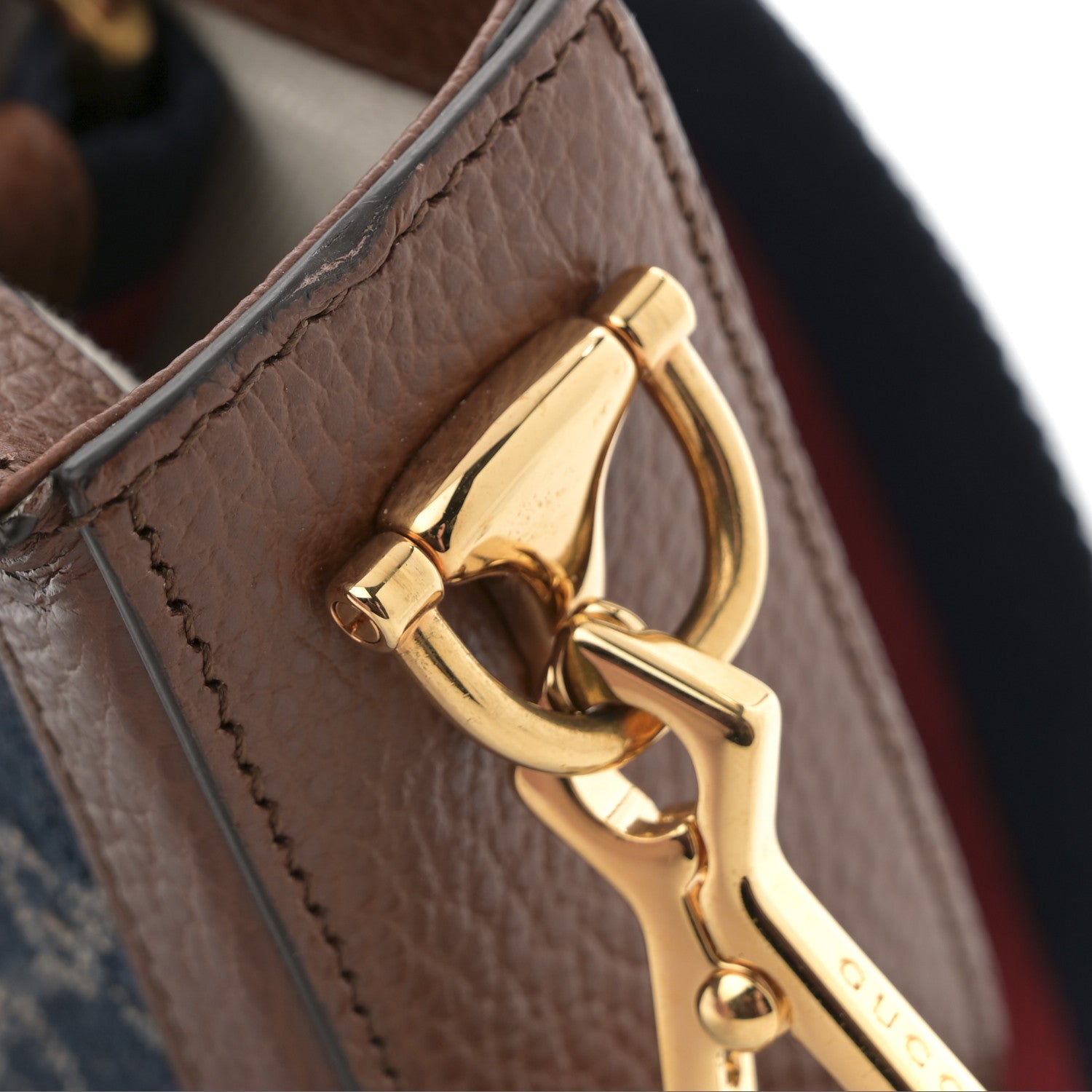 Gucci New Denim GG Monogram Dollar Calfskin Web Mini Horsebit 1955 Shoulder Bag Blue Tea Cuir Epilog 12 of 12