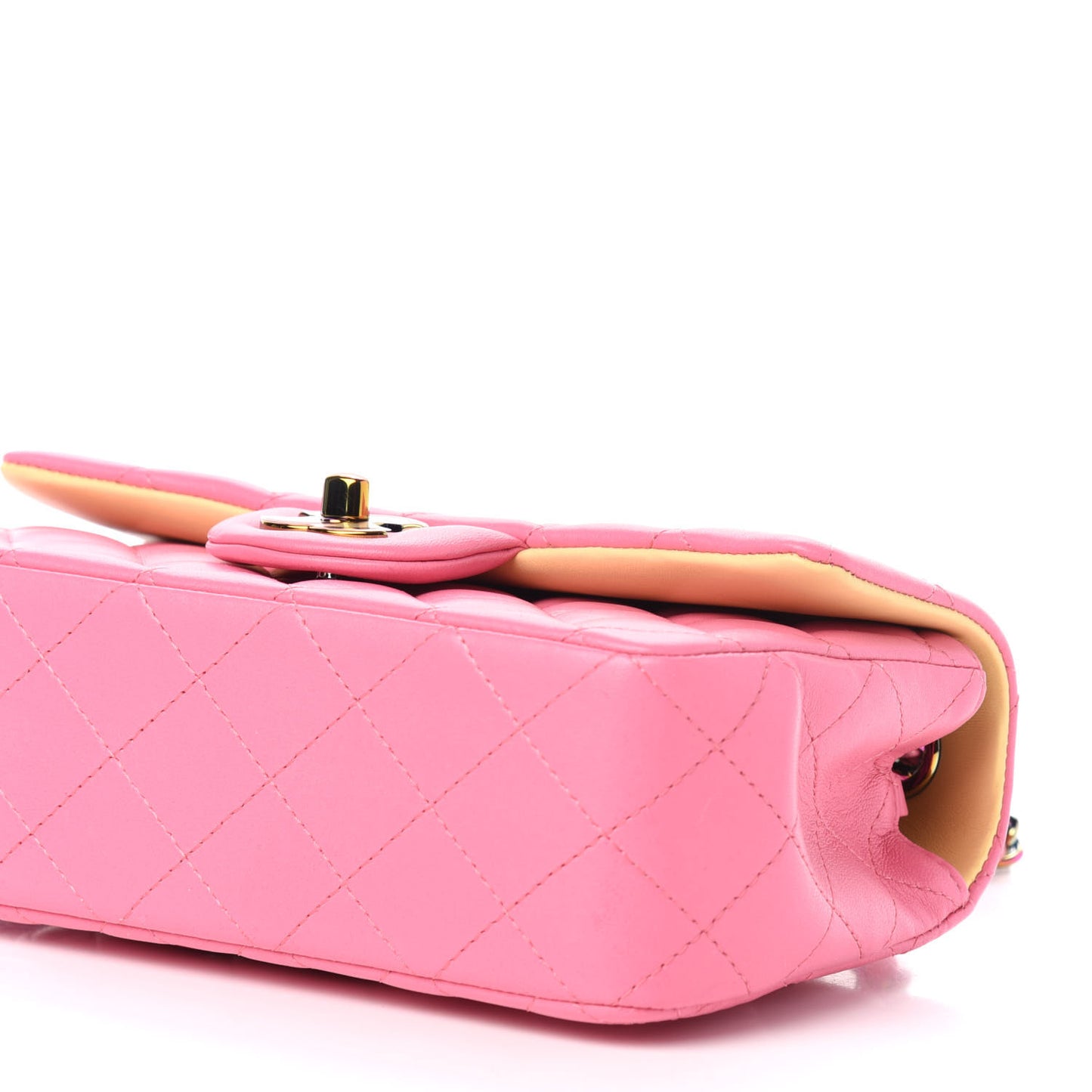 Lambskin Quilted Mini Rectangular Flap Pink Yellow