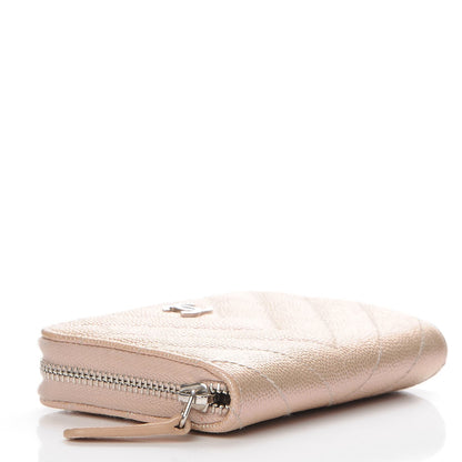 Chanel Metallic Caviar Chevron Quilted Zip Around Coin Purse Light Gold 4 of 8