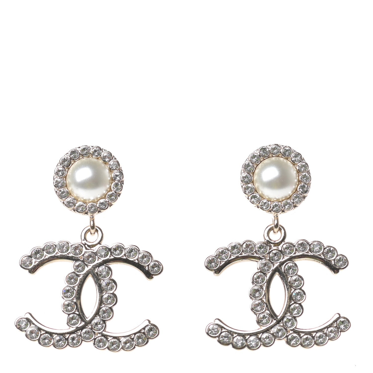 Chanel Crystal Pearl Bow-tiful CC Drop Earrings Gold 1 of 4