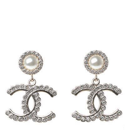 Chanel Crystal Pearl Bow-tiful CC Drop Earrings Gold 1 of 4