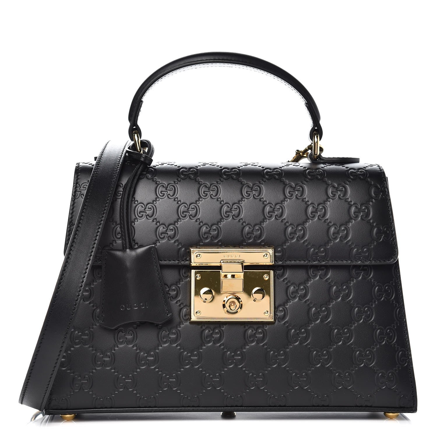 Gucci Guccissima Signature Small Padlock Top Handle Bag Black 1 of 7