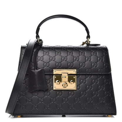 Gucci Guccissima Signature Small Padlock Top Handle Bag Black 1 of 7