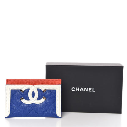 Chanel Caviar Quilted Filigree Card Holder Blue White Red 10 of 10