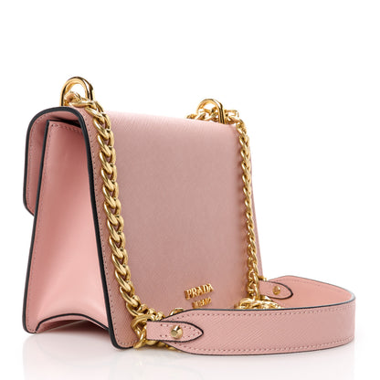 Prada Saffiano Soft Calfskin Metal Triangle Logo Envelope Chain Shoulder Bag Orchidea 3 of 10