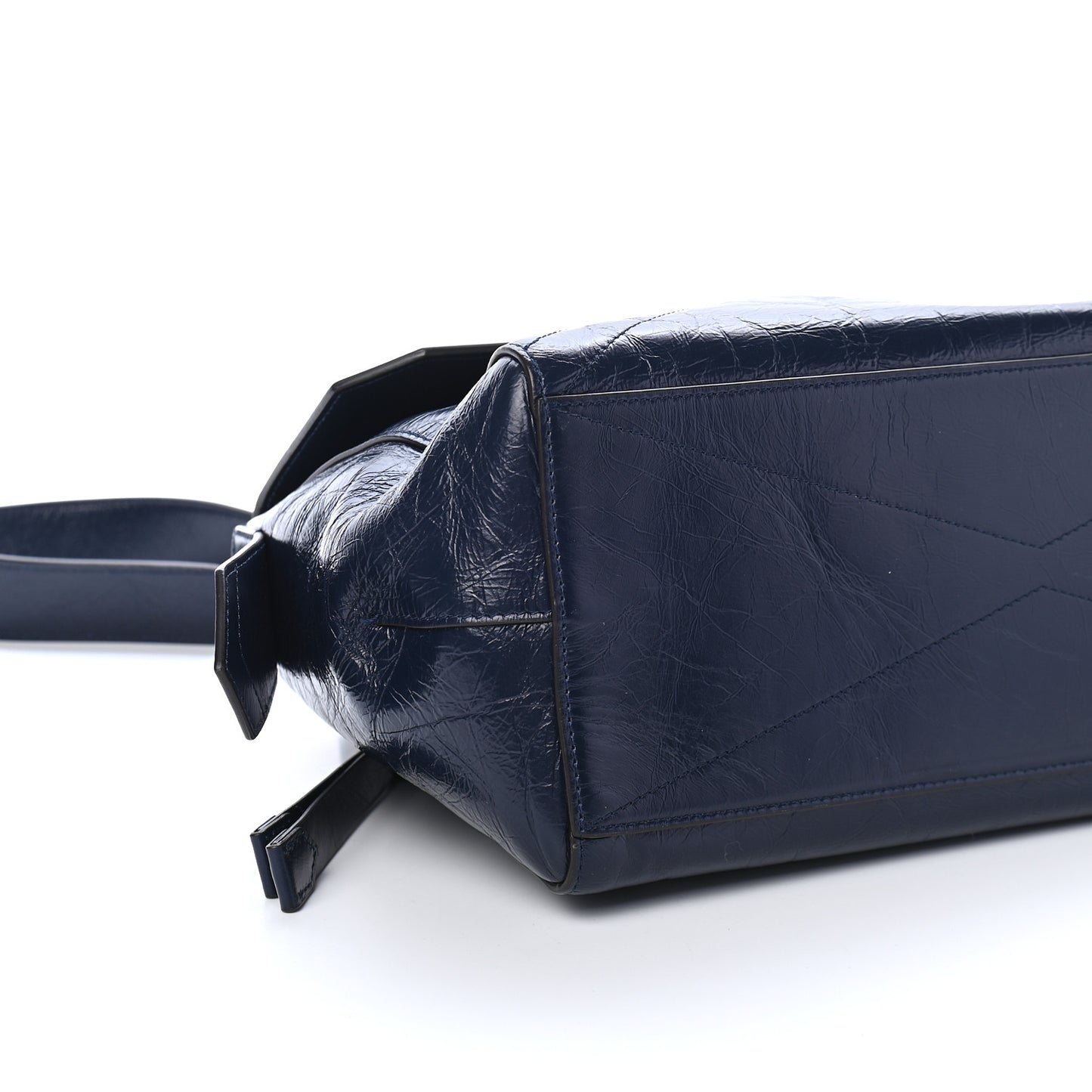 Creased Patent Calfskin Medium ID Flap Navy Blue