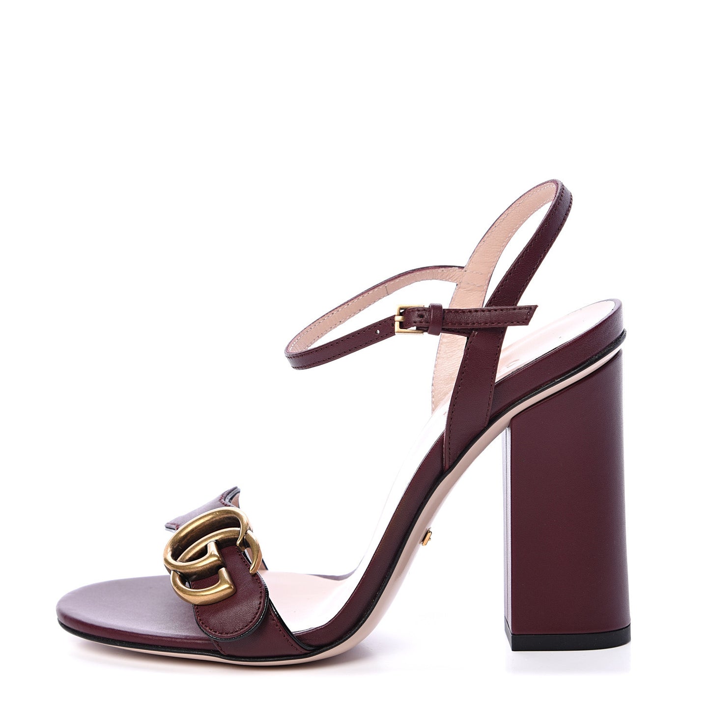 Lifford Calfskin GG Marmont Ankle Wrap 105mm Sandals 35.5 Vintage Bordeaux