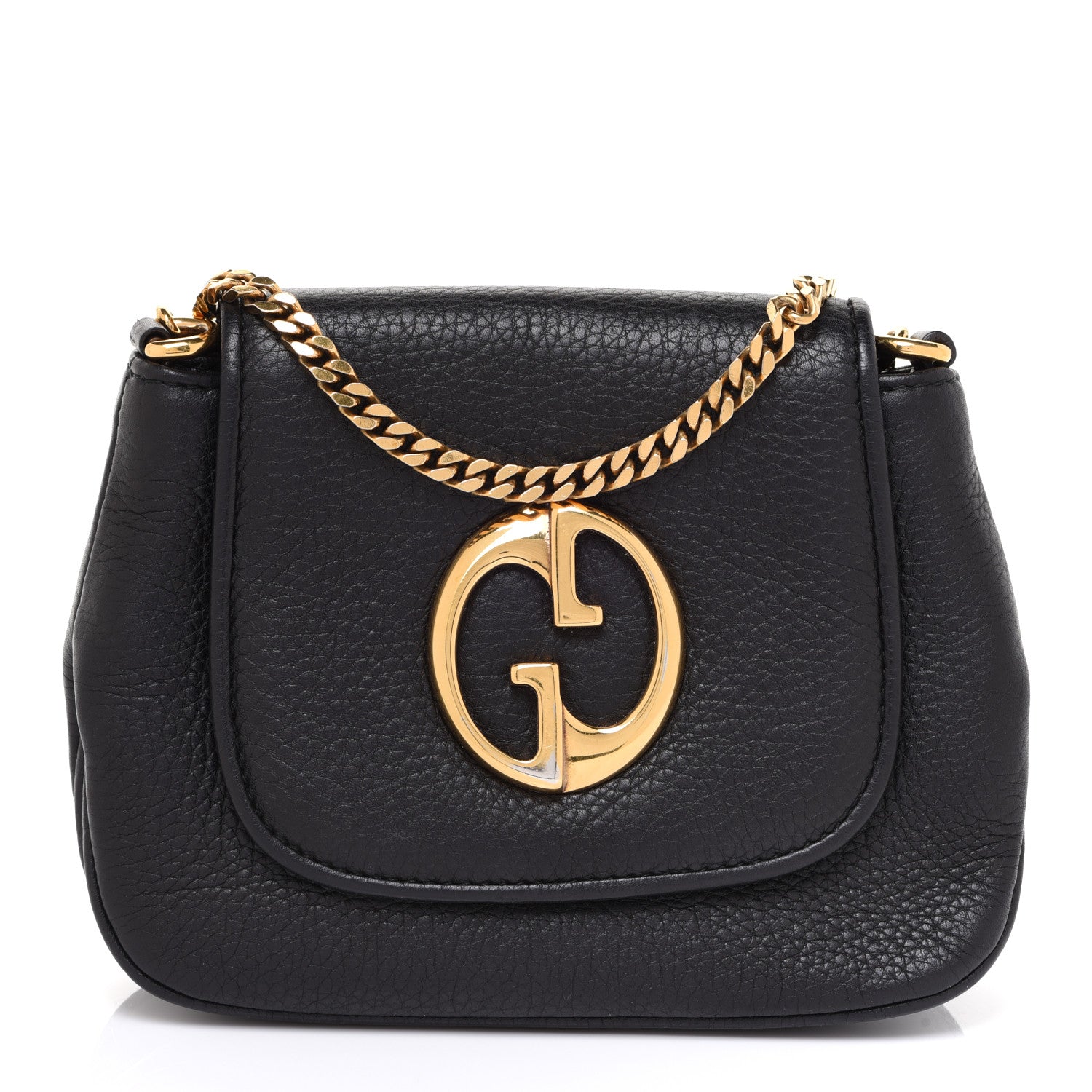 Gucci Pebbled Calfskin Small 1973 Chain Shoulder Bag Black 1 of 10