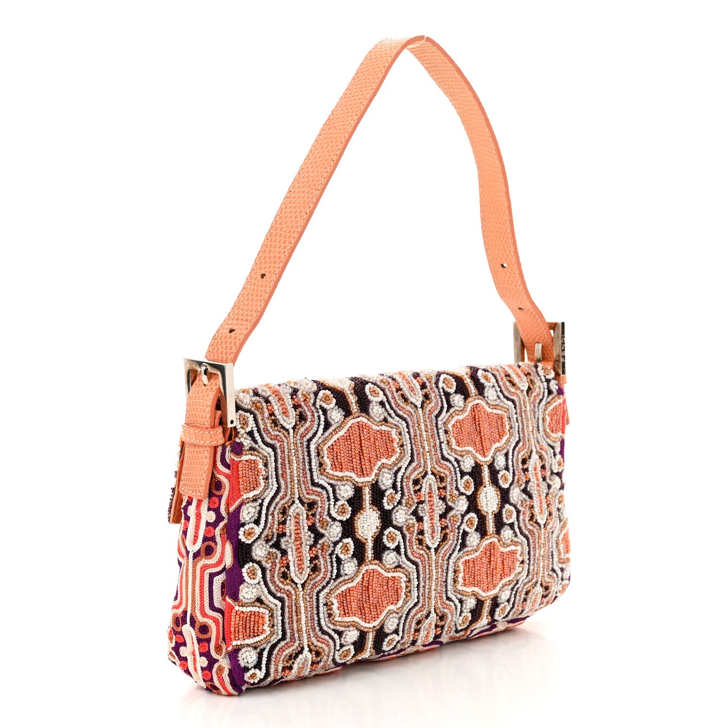 Fendi Beaded Lizard Baguette Pink 3 of 9