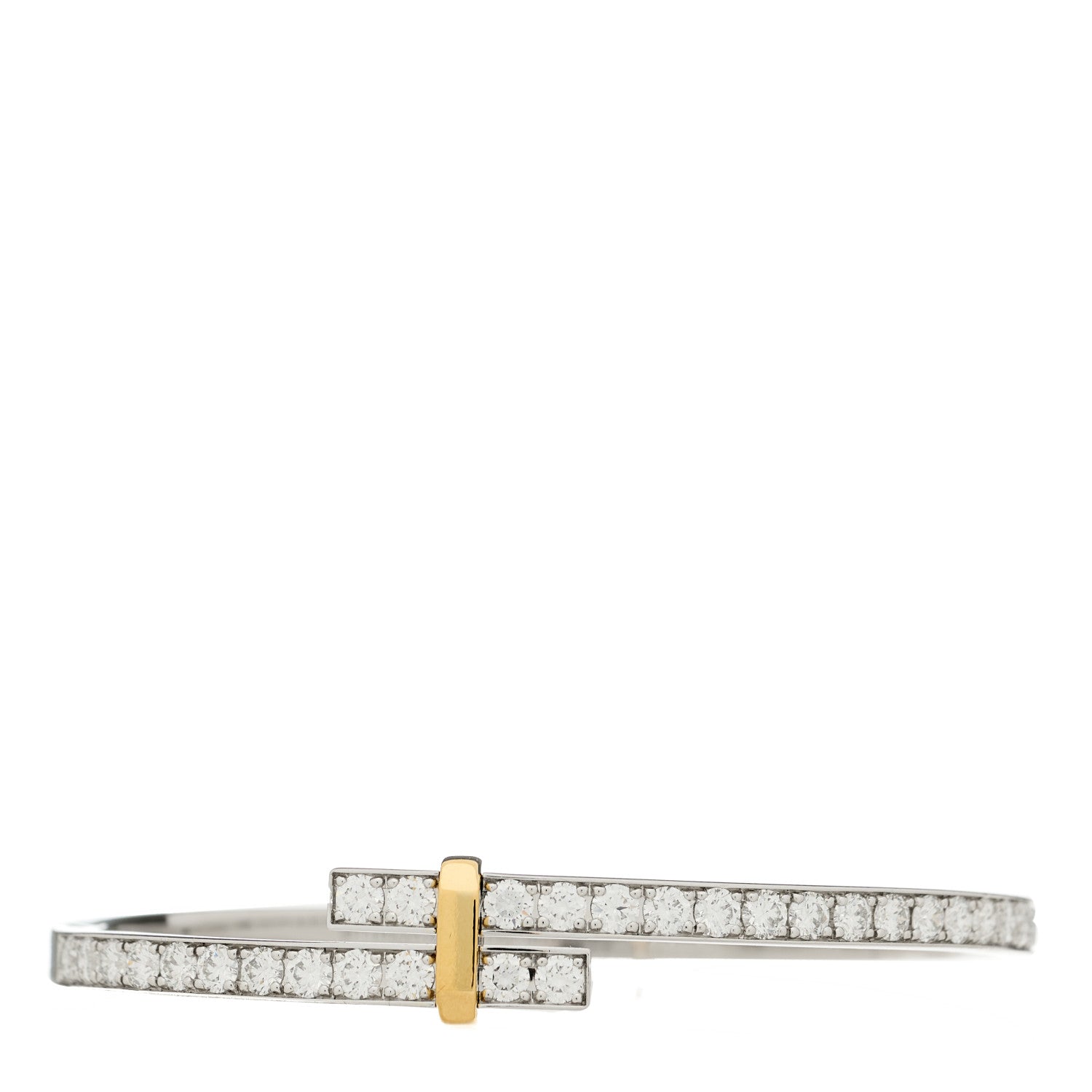 Tiffany Platinum 18K Yellow Gold Diamond Edge Hinged Bypass Bangle Bracelet 1 of 4